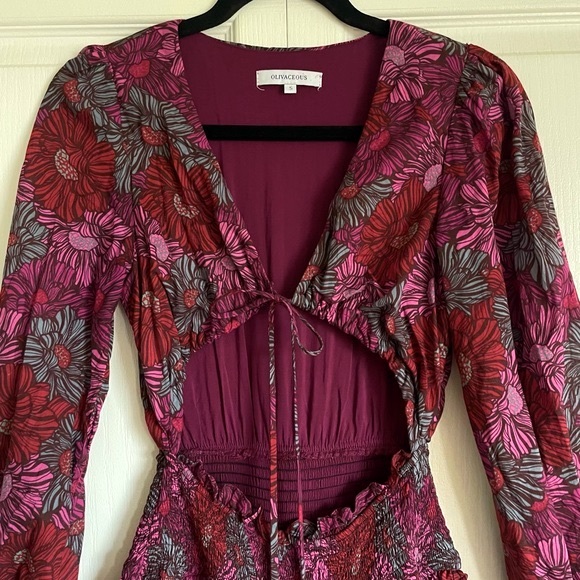 Olivaceous Women’s 3/4 Sleeve Ruffle Hem Floral Print Dress in Fuchsia - Small - Picture 3 of 10